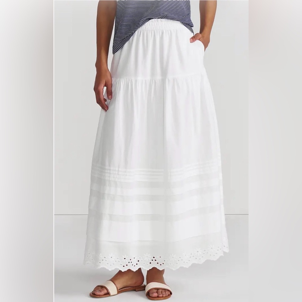 Lands' End White Tiered Eyelet Maxi Skirt